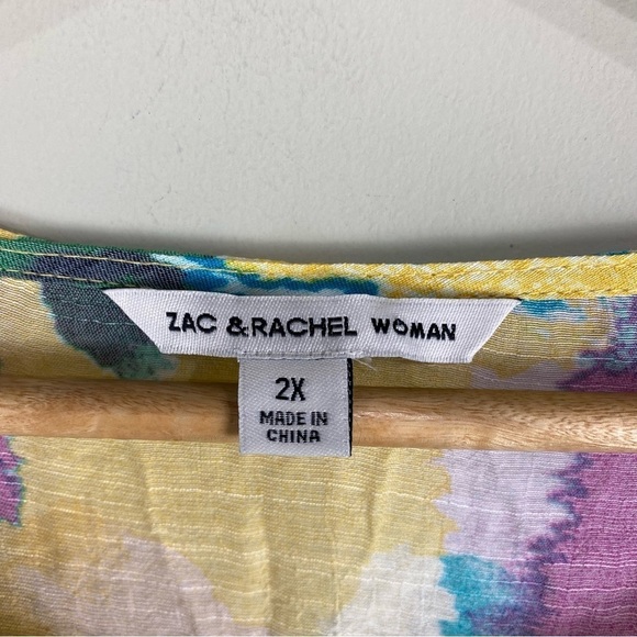 Zac & Rachel Woman Sleeveless Colorful Watercolor Ruffle Blouse Shirt Top 2X NWT - Picture 2 of 5